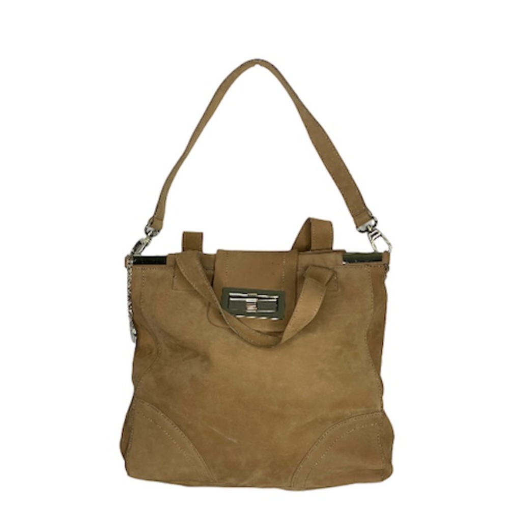 Charles Jourdan brown Suede turn lock shoulder bag